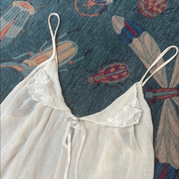 Vintage Cottagecore LA Nights White Cotton Gauze Lace Trim Slip Chemise S/M - Picture 2 of 6